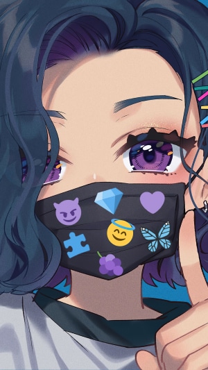 Anime girl with mask and purple eyes