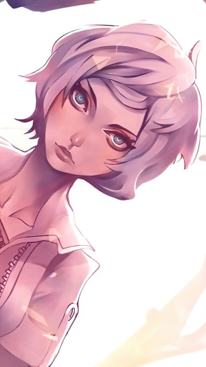 Artwork of a warrior girl with purple hair