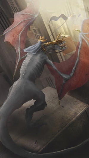 Dragon with golden crown and red wings
