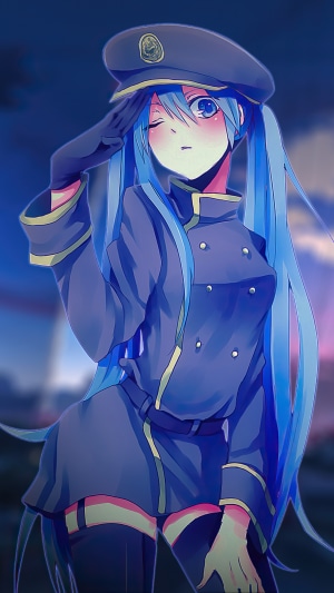 Anime girl in military uniform saluting