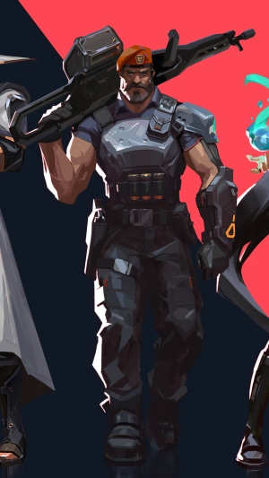 Brimstone from Valorant holding a rifle