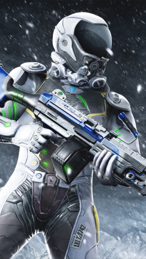 Soldier in futuristic armor with a gun