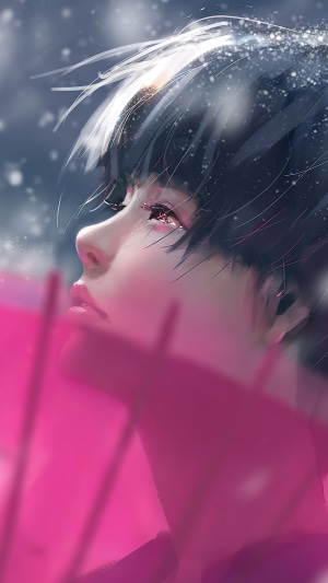 Girl looking up in the snow