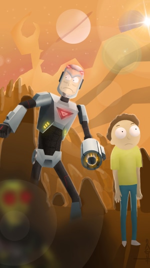 Rick and Morty: Robot and Morty in Alien Landscape