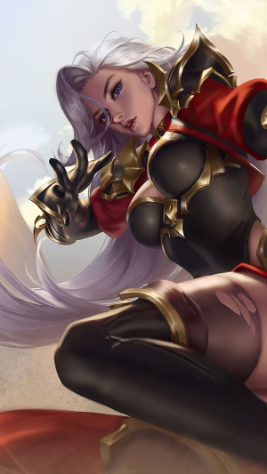 Fantasy warrior woman with white hair in armor