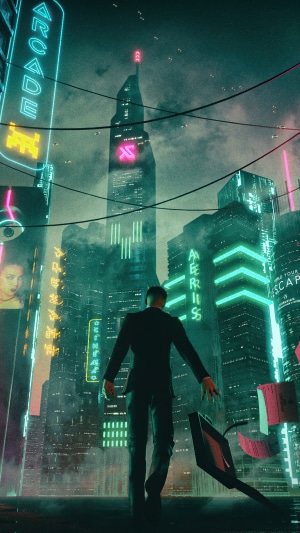 Man in Suit in Neon Cyberpunk City