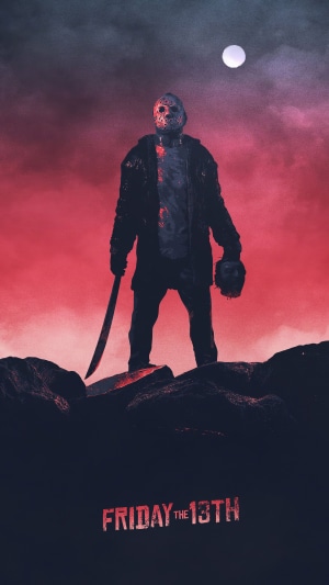 Jason Voorhees from Friday the 13th holding a severed head