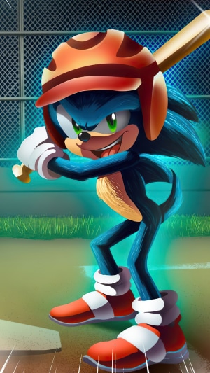 Sonic the Hedgehog playing baseball