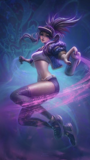 Akali from League of Legends spraying paint