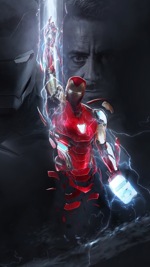 Iron Man with lightning and Tony Stark portrait