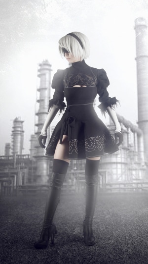 2B from Nier: Automata in an industrial setting