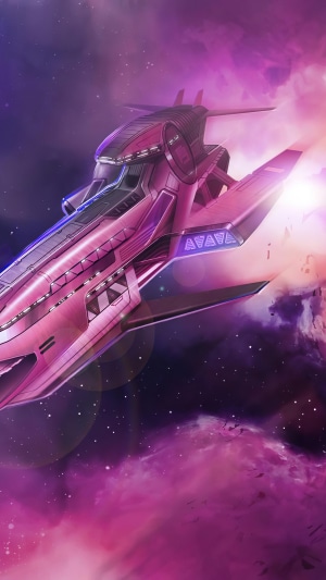Pink Spaceship in Nebula