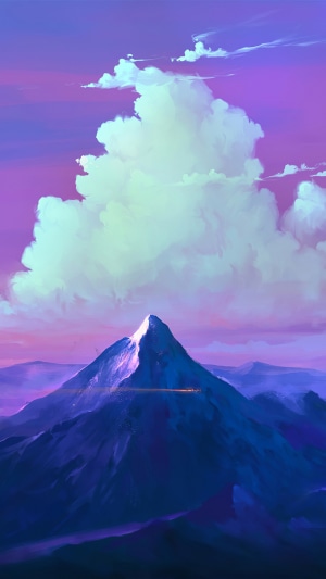 Digital Art of a Mountain Under a Cloudy Sky