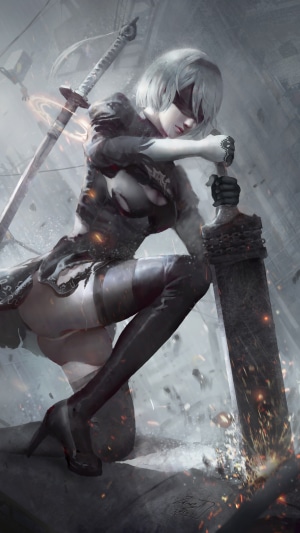 2B from Nier Automata with swords