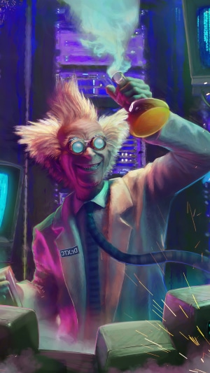 Mad scientist Dr. XTC in a laboratory
