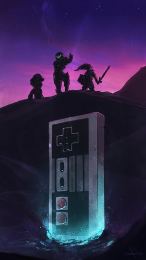 Mario, Master Chief, and Link with NES Controller