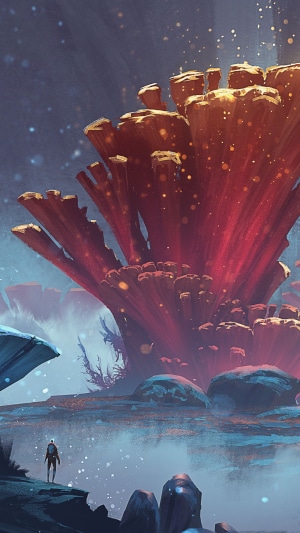 Alien Landscape with Giant Coral and Astronaut