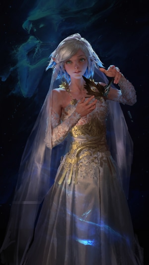 Artwork of a woman in a white dress