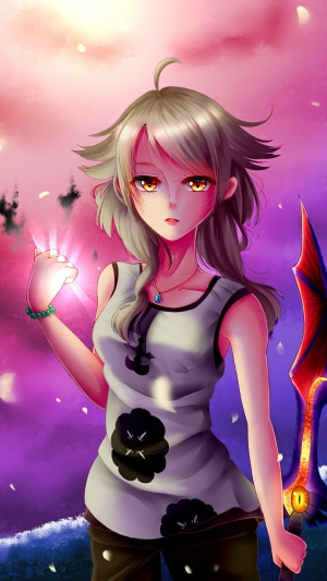 Anime girl with glowing hand and sword