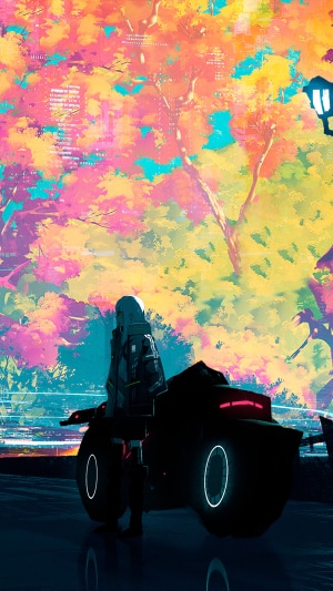 Anime girl on a futuristic motorcycle
