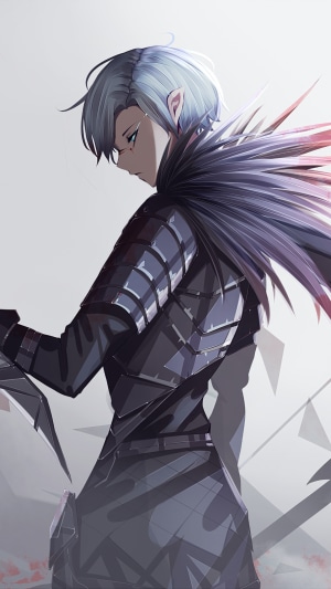 Anime character with silver hair and armor