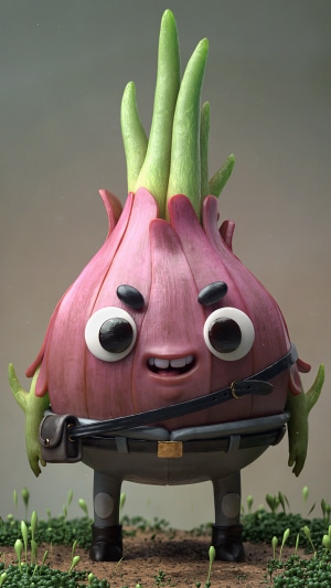 Cartoon Onion Character with Satchel