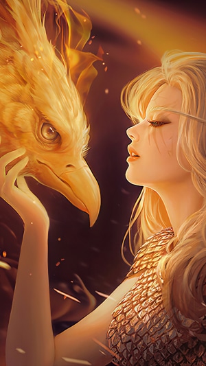 Artwork of a woman and a phoenix