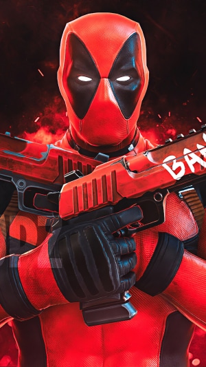 Deadpool from Marvel holding a gun