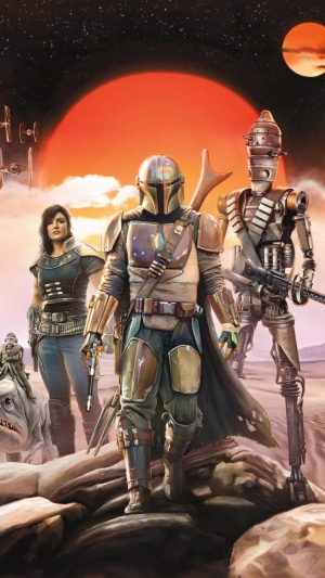 The Mandalorian and companions on Tatooine