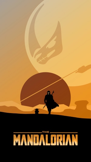 The Mandalorian and Grogu on a desert planet