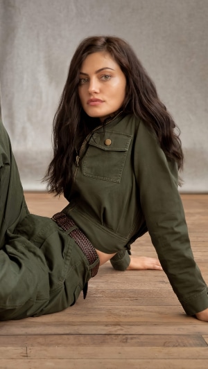 Phoebe Tonkin in a green jumpsuit