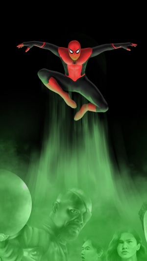 Spider-Man in Red and Black Suit with Green Smoke