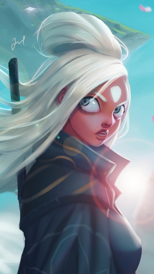 Artwork of a young woman with white hair