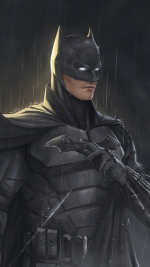 Batman artwork in the rain