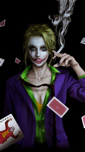 Female Joker artwork with playing cards