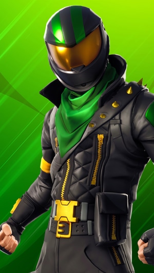 Fortnite character with green scarf and helmet