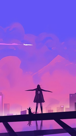 Person and creature on rooftop with airplane