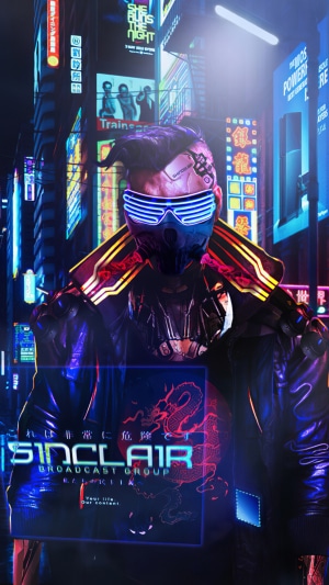 Cyberpunk character with neon signs
