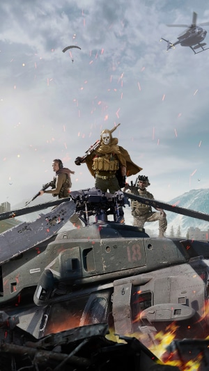 Ghost and soldiers from Call of Duty: Warzone on a helicopter