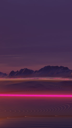 Synthwave landscape with mountains and neon line