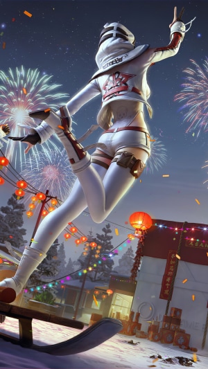 PUBG character celebrating New Year with fireworks