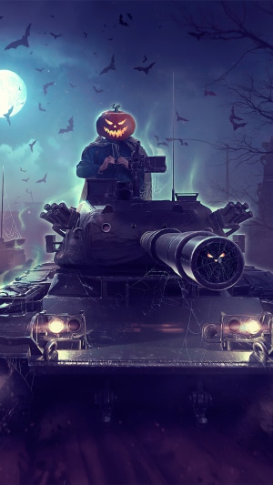 Halloween pumpkin head on tank in World of Tanks 4K
