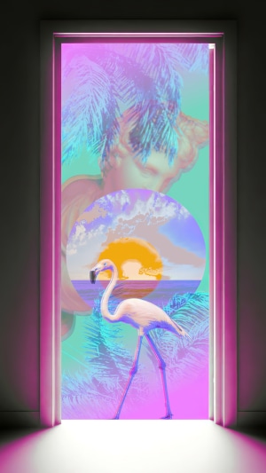 Flamingo in a Vaporwave Digital Artwork