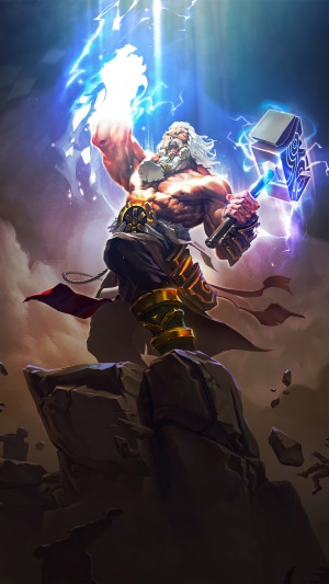 Zeus from Smite wielding Mjolnir
