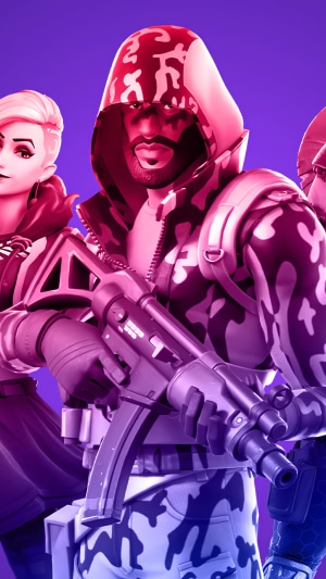 Fortnite characters with camouflage outfits and weapons