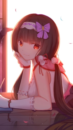 Anime girl with brown hair and red eyes