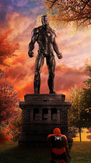 Iron Man statue and Spider-Man