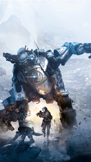 Titanfall 2 mech and soldiers in battle