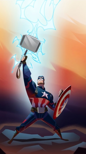 Captain America wielding Thor's Hammer