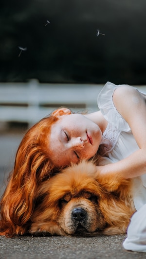 Girl sleeping with dog 4K